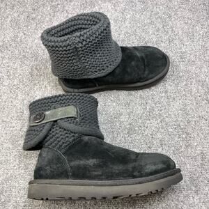 UGG Australia Womens Shaina Black Knit Cuff Buttoned Ankle Booties Size 6